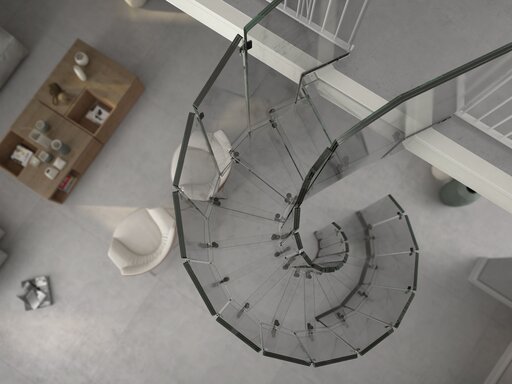 Fly – Curved glass staircase with an open, sculptural effect