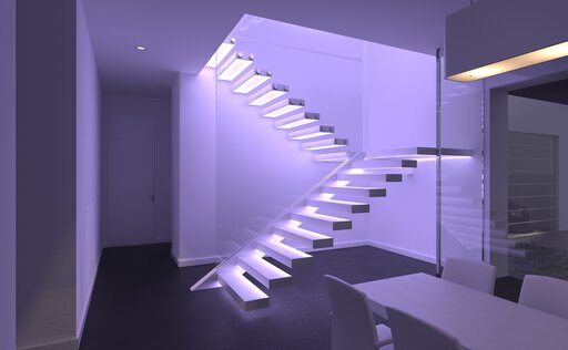 Corian LED – Floating cantilever staircase with integrated lighting design